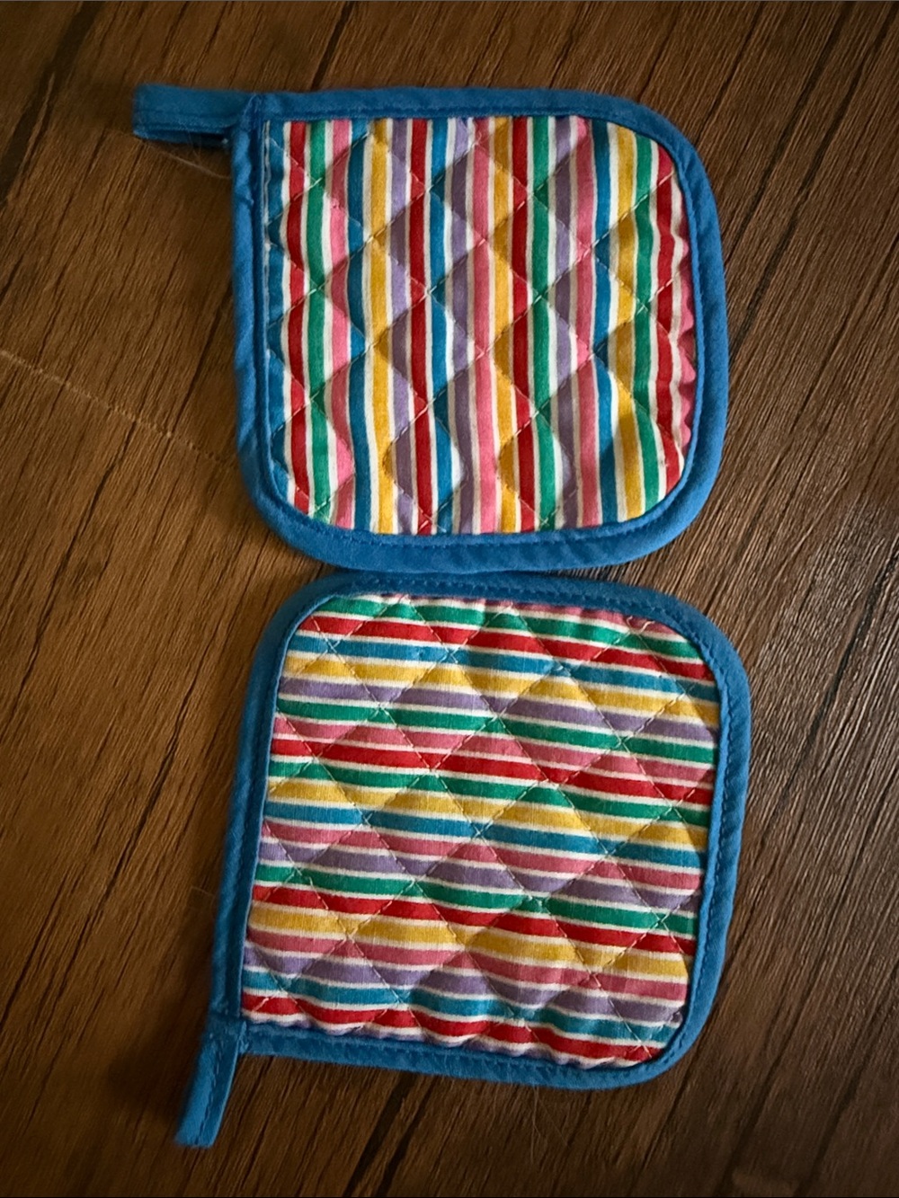 Fisher-Price Multicolor Striped Kids Pot Holders with Blue Trim